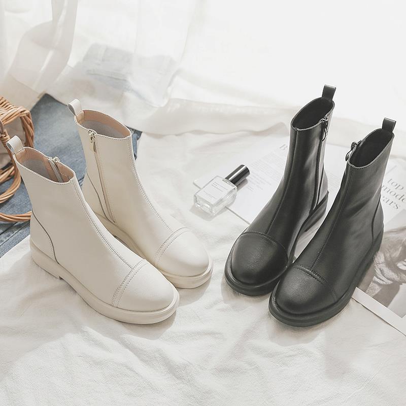 Nya subtrendiga korta stövlar Martin boots Brittisk stil Internetkändis Snygga Motorcykel platta vita tunna stövlar