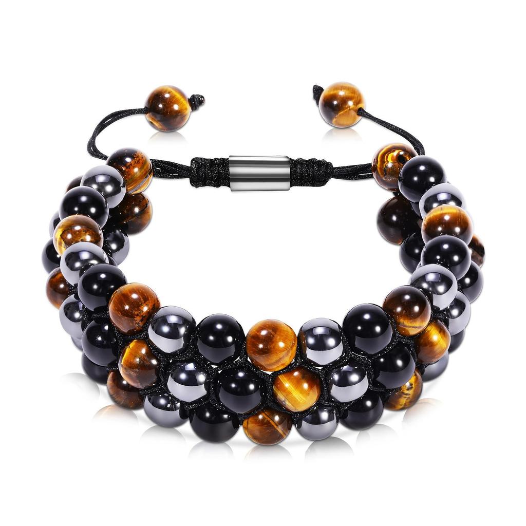 Tiger Eye, Green Pine Cat's Eye, Red Pattern Obsidian, and Green Ghost Natural Stone Woven Bracelet