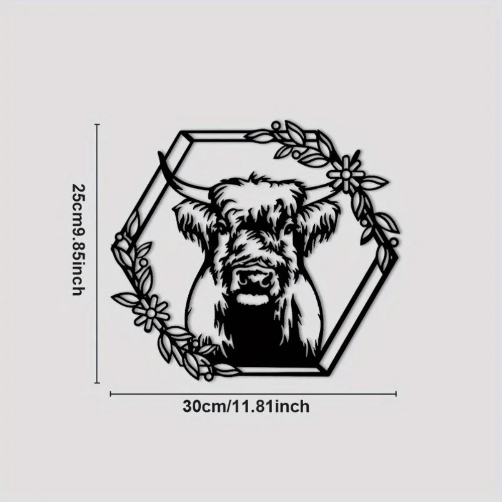 Cow Flower Metal Wall Art – Matte Black Silhouette, Elegant Iron Art for Home Decor, Stylish Wall Hanging & Decoration