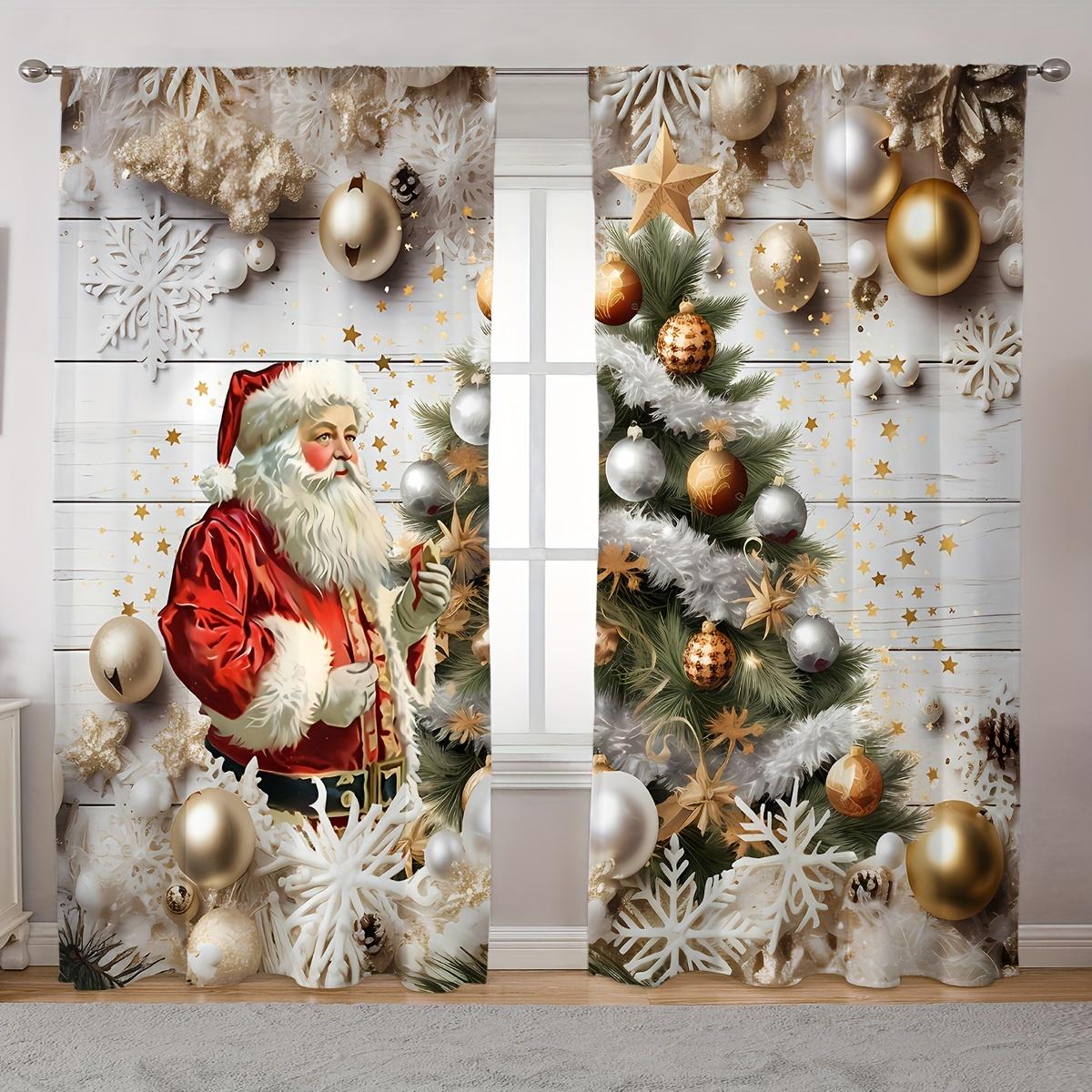 

2 шт. элегантные классические шторы с рисунком рождественской елки и снежинки на кармашках, полупрозрачные для гостиной и спальни, домашний декор (W110cmxH240cm)x2&Rod Pocket