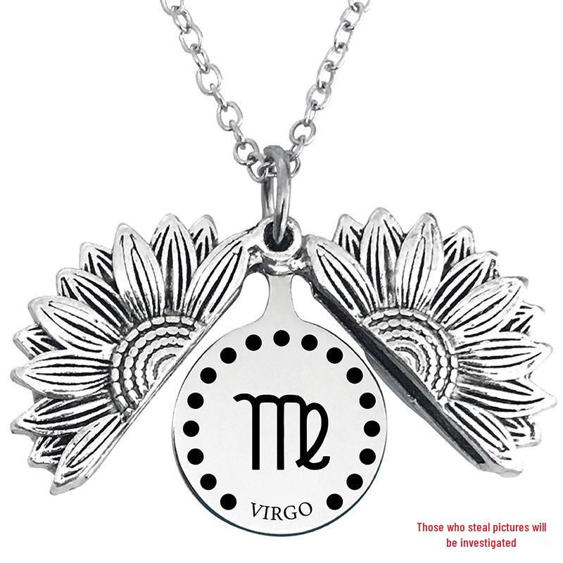 Twelve Constellations Sunflower Titanium Steel Pendant Necklace - European & American Holiday Gift