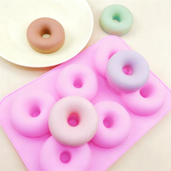 Silicone Donut Mold for DIY Cake Chocolate 6-Cavity Food-Grade Non-Stick Baking Tray Easy-Release Heat-Resistant Bakeware for Mousse Jelly Soap