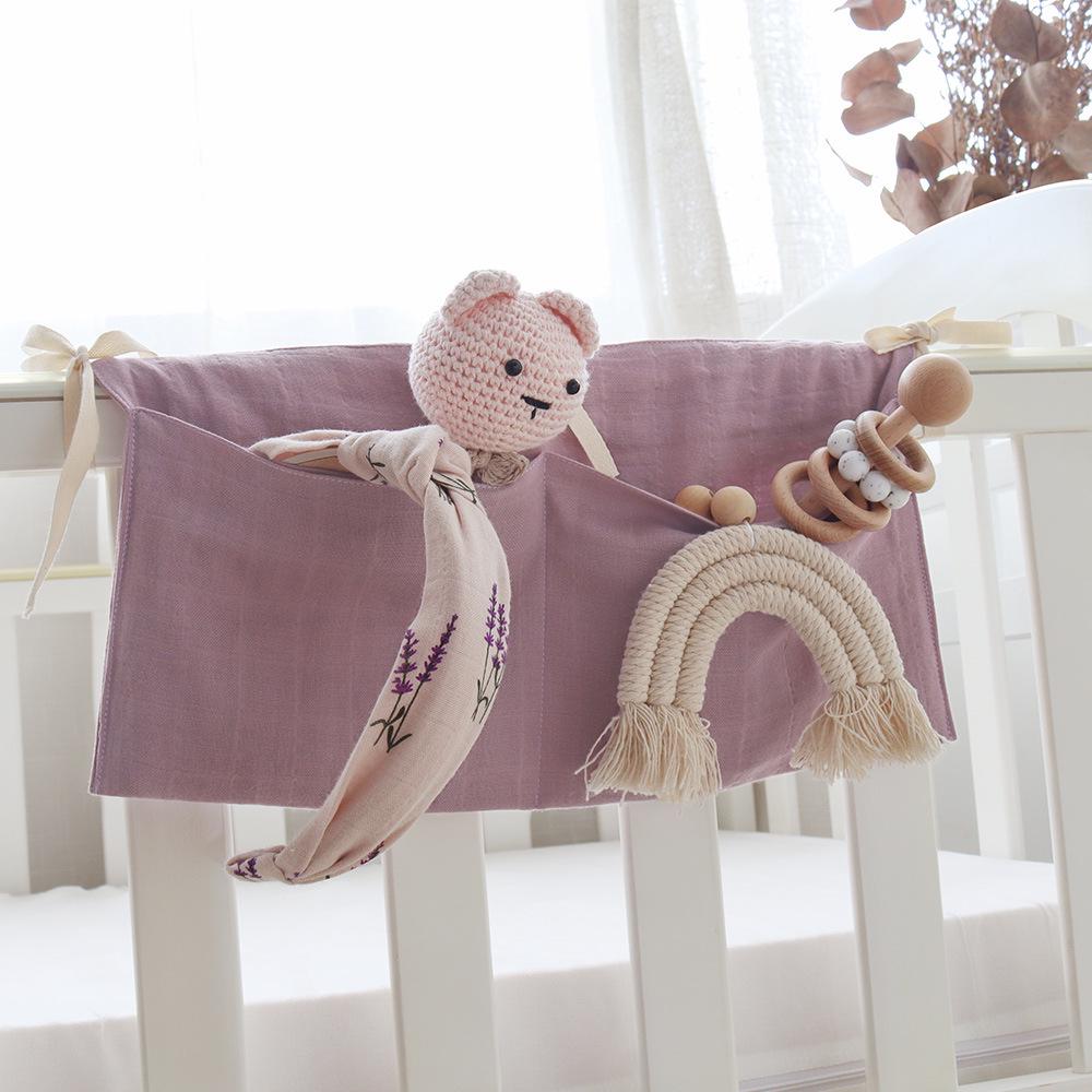 Handmade Cotton Muslin Hanging Crib Organizer – Baby Toy & Diaper Storage Bag