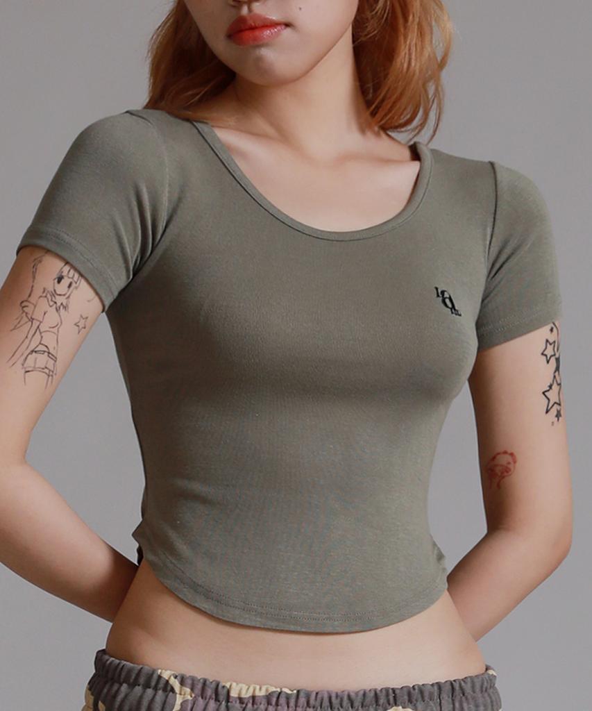 LIKE THE MOST U-Neck Round Cut Half T-Shirt_Khaki