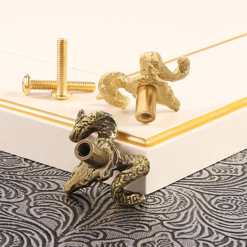 1pc Sheep Head Brass Door Handle Western Magic Sheep Animal Copper Hook Metal Door Handle