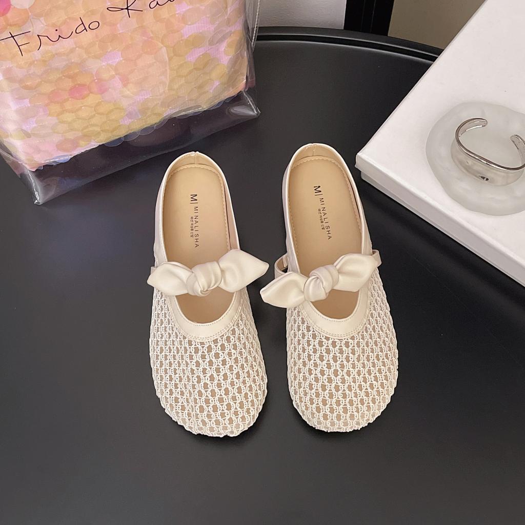 Cool summer niche woven mesh breathable flat bottom bag head half slippers women's 2025 new one-pedal slippers