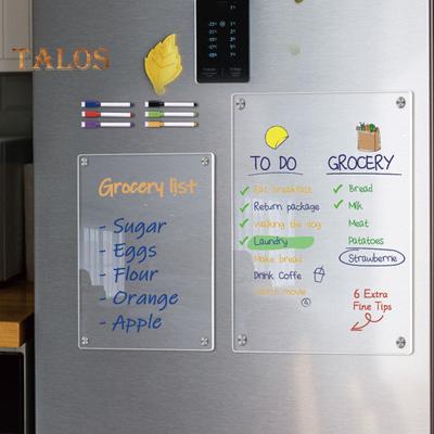 Acrylic Magnetic Message Board Fridge Dry Erase Rewritable Reminder Board with 6 Colorful Marker Pens Clear Acrylic Memo Board
