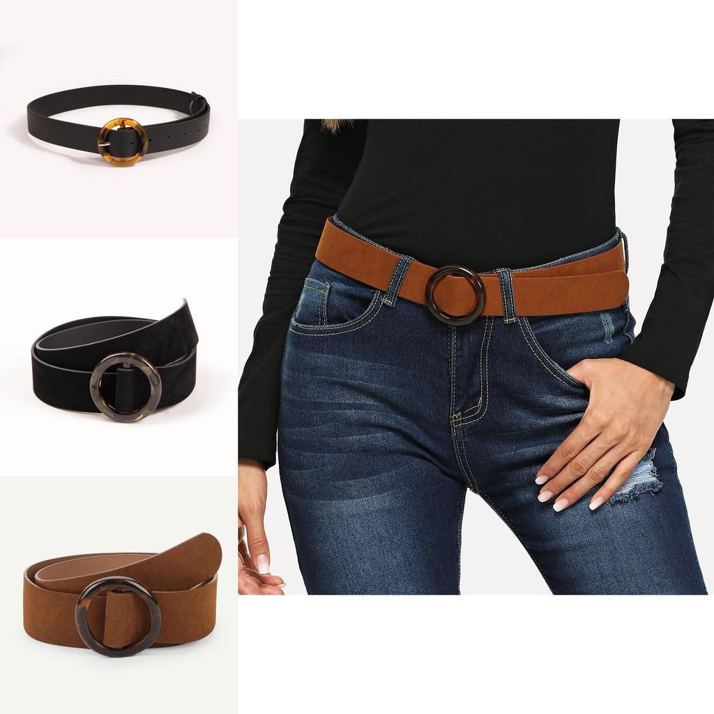 Womens Faux Leather Belt With Round Buckle Perfect For Work And Casual Outfits