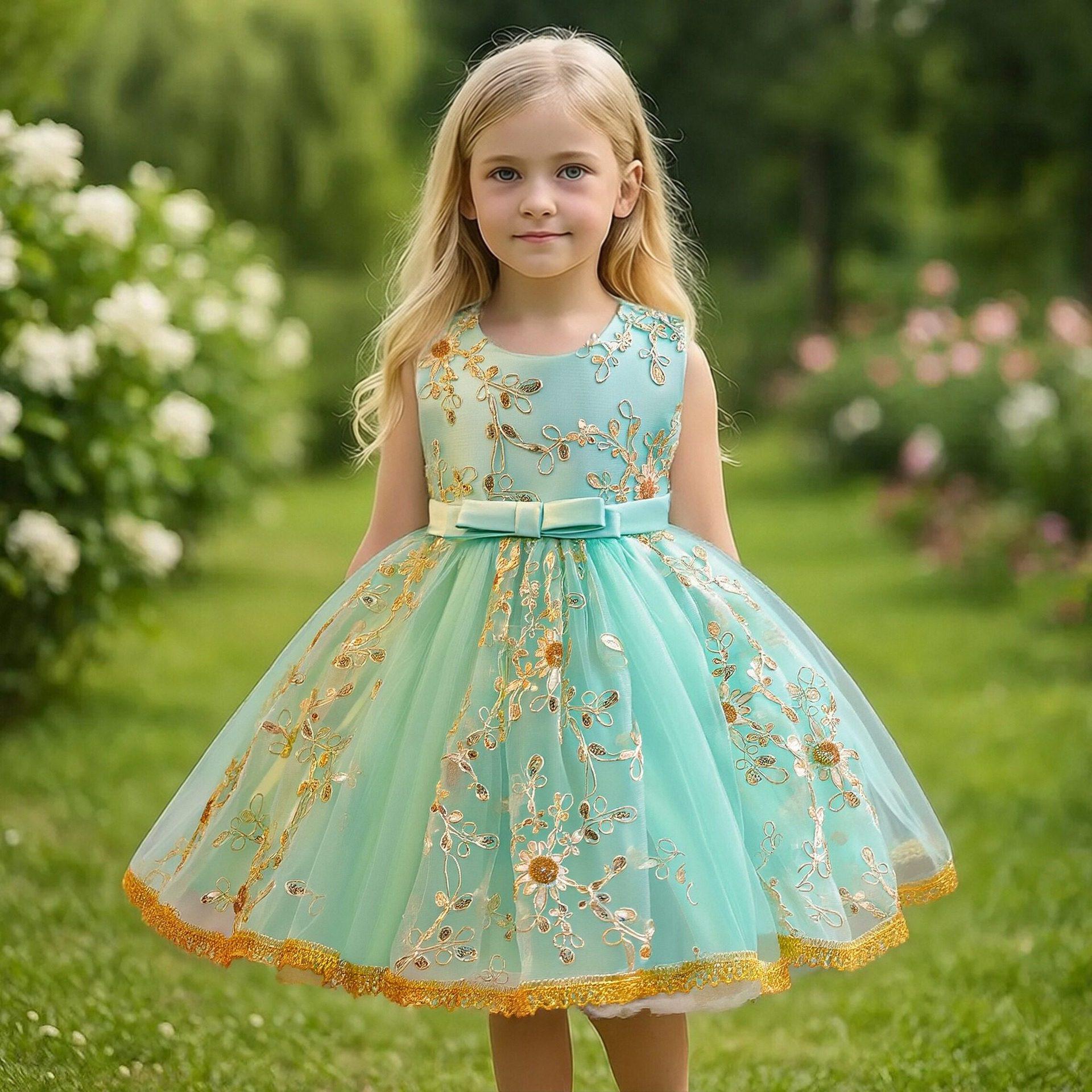 

Elegant Sleeveless Embroidered Mesh Princess Dress for Children s Piano Performance 80 светло-зеленый