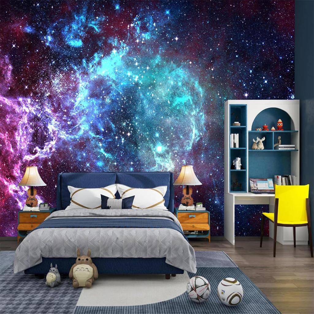 Colorful Galaxy Nebula Wall Mural Starry Space Universe Wallpaper for Bedroom Ceiling Decor