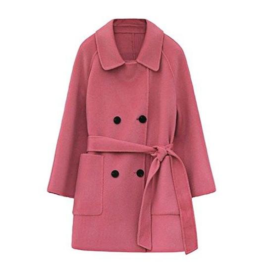 Fall Winter Women Woolen Jacket Thick Loose Turn-down Collar OL Commuting Jacket Double-breasted Mid Length Korean Style Overcoat Outerwear
