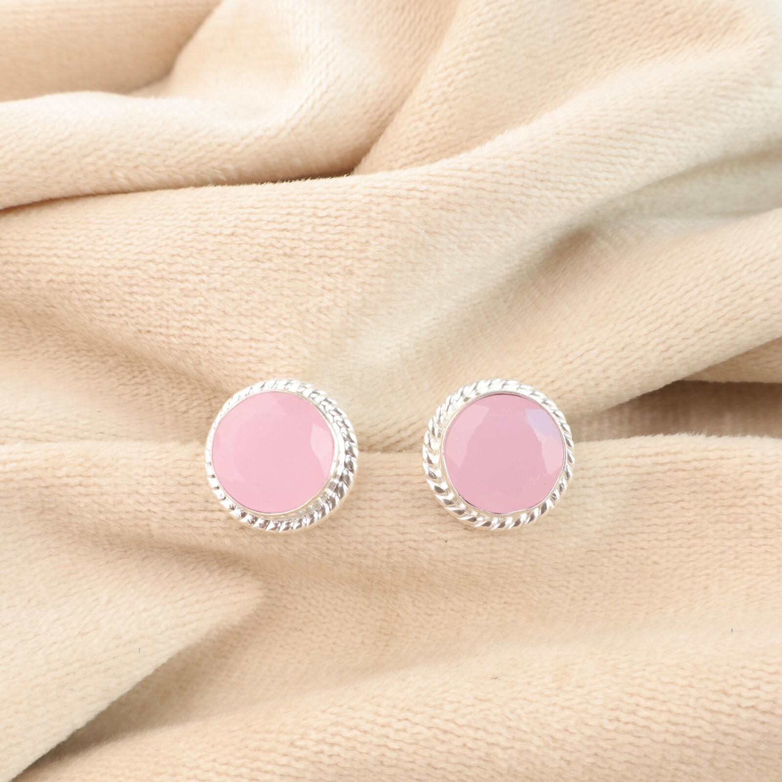 

Розовый халцедон драгоценный камень 925 проба серебряные украшения ручной работы серьги-гвоздики 0.53 EE-147-15