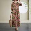 Vacation Style Round Neck Vintage Long Flesh Covering Dresses