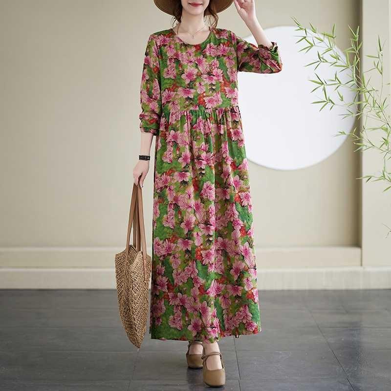 Vacation Style Round Neck Vintage Long Flesh Covering Dresses