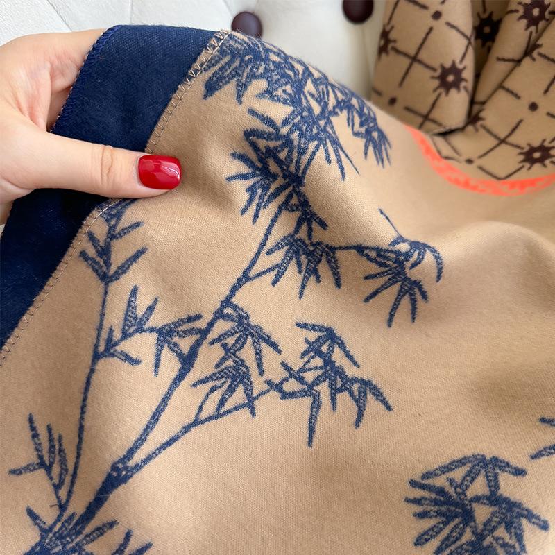 National style Wenzhu antique retro women's imitation cashmere short beard fringed warm scarf shawl scarf