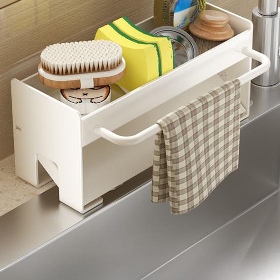Draining Rack Kitchen Sink Organizer Anti-Rust Carbon Steel Structure Self-Draining Design Towel Rack Sponges Soap Detergent Bottle Holder