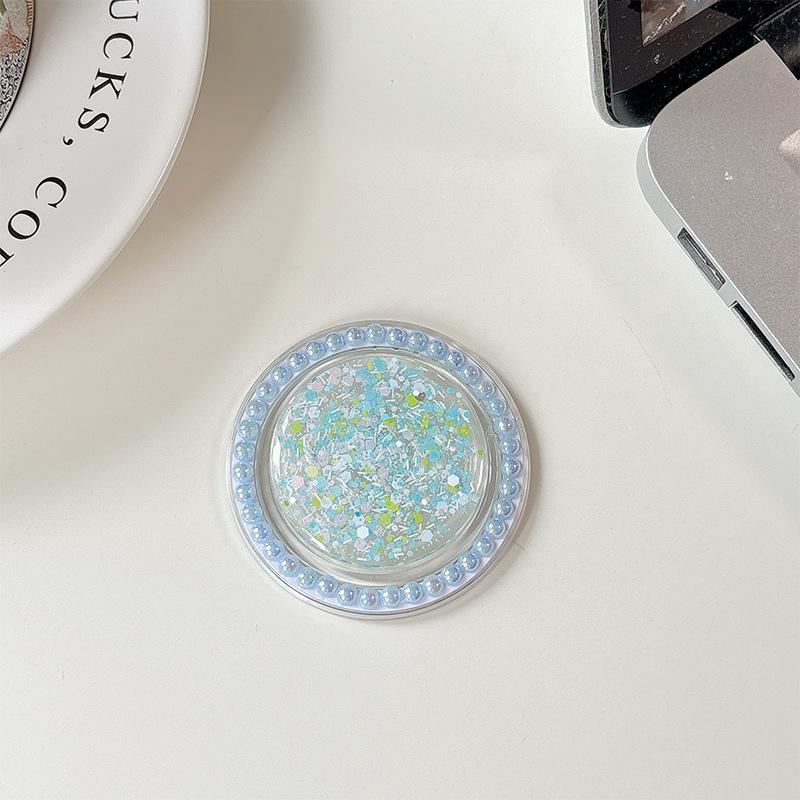 Creative Solid Color Epoxy Pearl Sequin Glitter Mobile Phone Airbag Holder Magnetic Desktop Support Lazy Ring