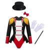 Girls Circus Costume Set Long Sleeve Lapel Tassel Shoulder Back Zipper Leotard Bow Tie Hat Magic Wand Gloves