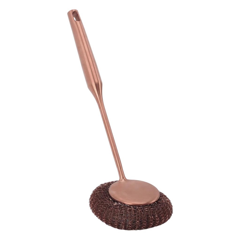 Langt Skaft Stålullskrubber Dyp Rengjøring Rustsikker Rustfritt Stål Oppvaskbørste for Gryter Panner Griller Rosegull