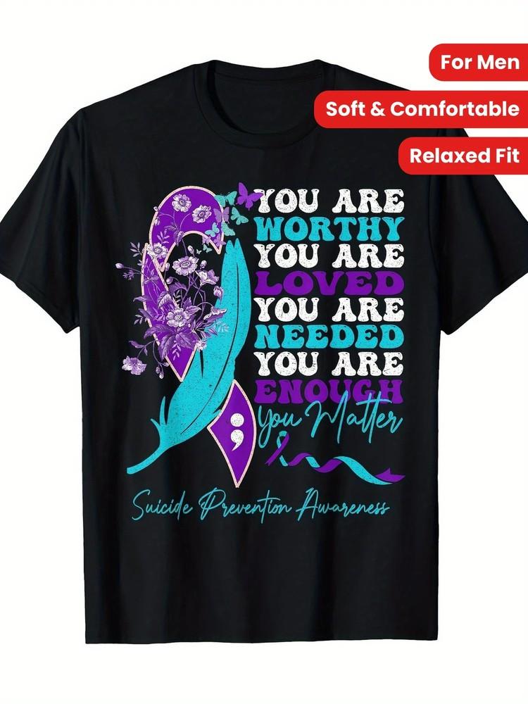 Suicide Prevention Awareness Inspirational T-Shirt for Men, 100% Cotton, Short S