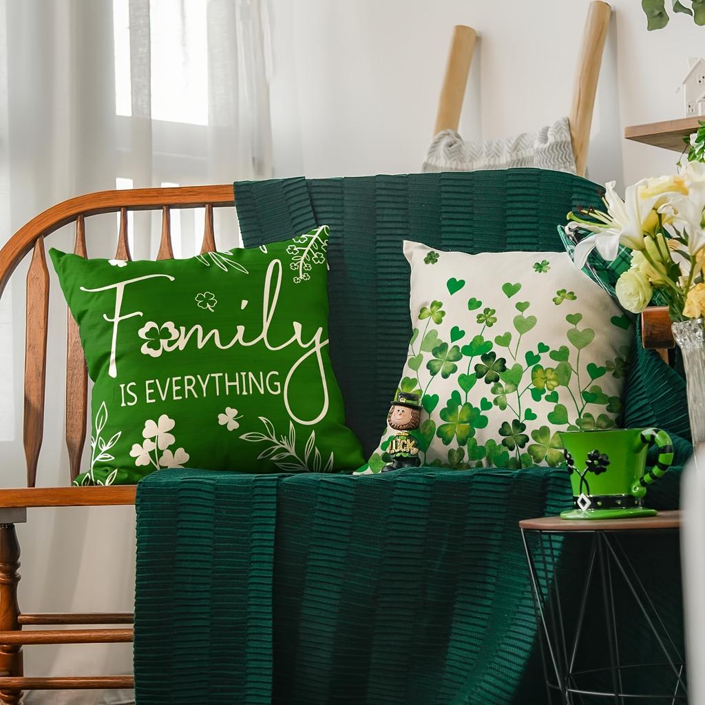Set of 4 St. Patrick'S Day Decorative Pillow Covers Featuring Clovers And Hearts, Measuring 18 X 18 Inches