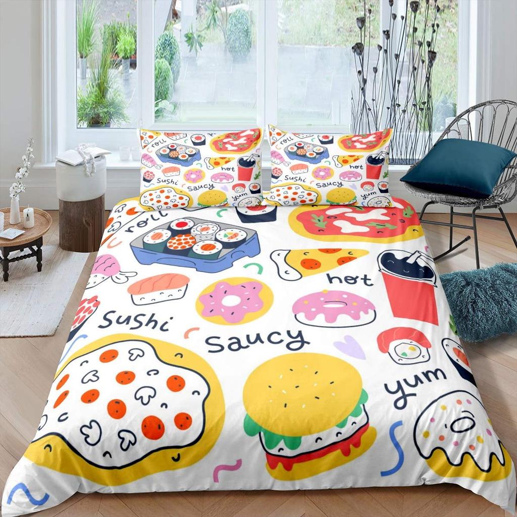 Comforter American Fast Food Pizza Dog Hamburger Print Bedding French Fries Cartoon Style For Kids Boys Soft