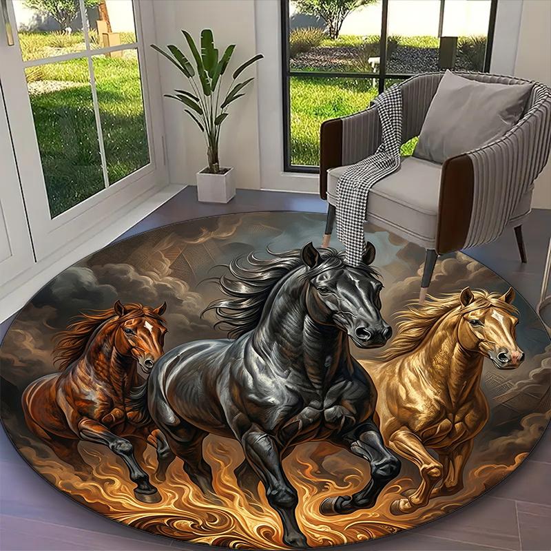 1pc Mythic Cosmic Stallion Printed Chair Rug for Home Office Use, Living Room Kitchen Game Room Round Carpet