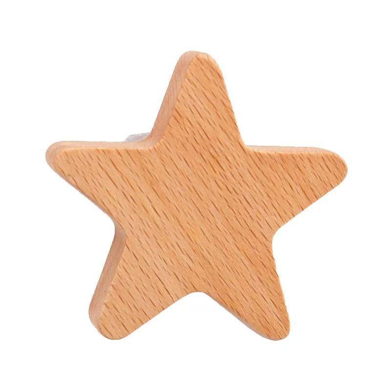 1PC Solid Wood Star Decorative Hook Moon Adhesive Hook No Punching Simple Wooden Wall Coat Hook Flower Cloud Interior