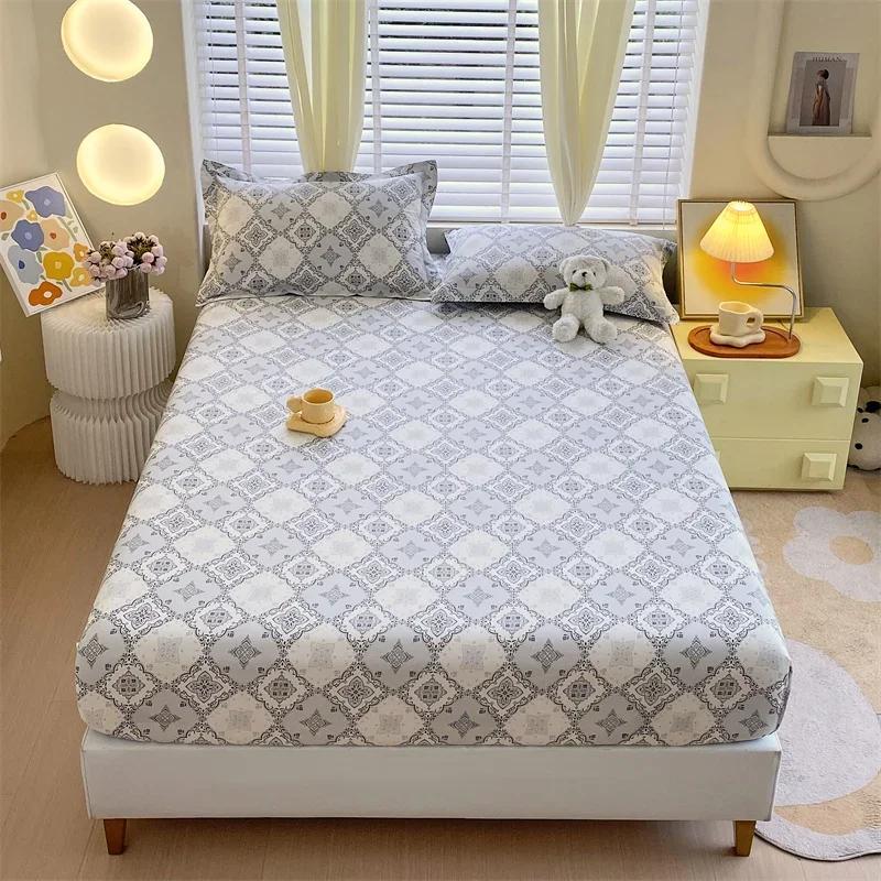 Soft Bedsheet Printed Fitted Sheet 100% Cotton Bed Cover Single/Queen Size Bed Linen Protetor De Colchão (No Pillowcase