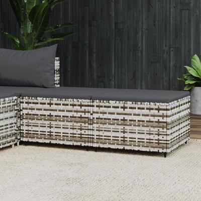 Vidaxl Garden Footrests With Cushions, 2 Pcs, Grey, Poly Rattan