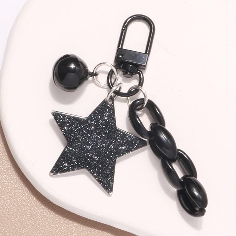 Glitter Stars Acrylic Keychain Bell Pendant Keyring For Girls Backpack Charm Headphone Case Accessory Creative Friendship Gifts