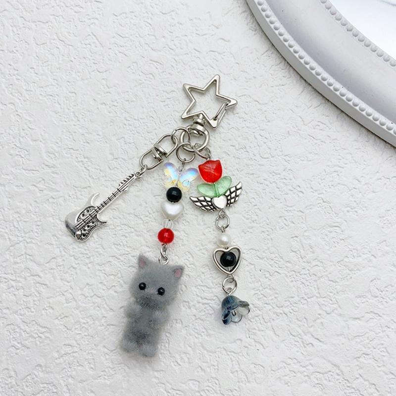 Unique Guitar Star Beaded Keychain Phone Charm Cellphone Chain Bag Pendant Keyring Accessory for Music Enthusiasts
