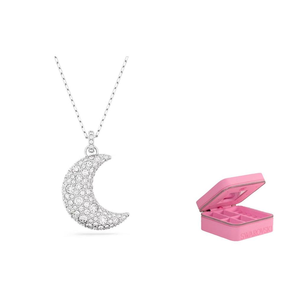 Swarovski Seria Luna Wzór Półksiężyca Posrebrzany Rodem Naszyjnik Damski Srebrny 5666181