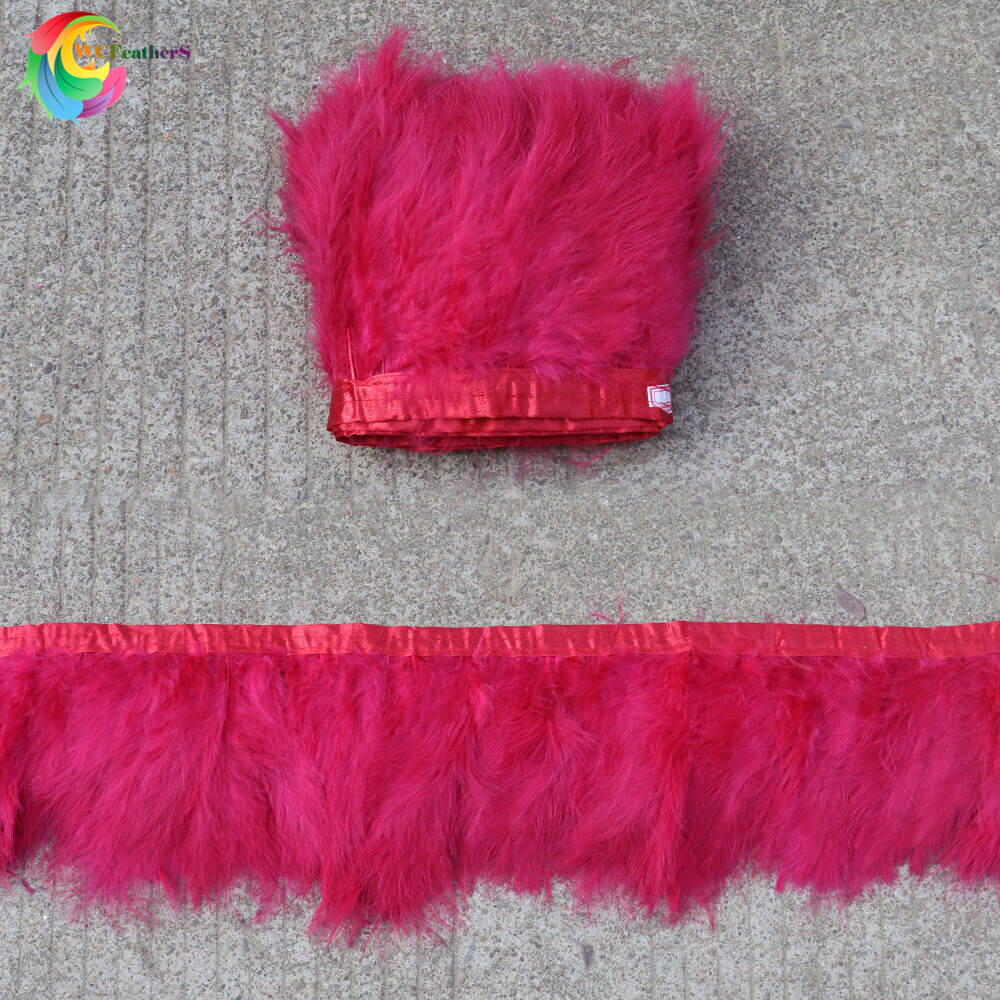 

2 ярда пушистое натуральное перо индейки с атласной лентой Ширина 6-8 Разноцветная перьевая отделка DIY Одежда Свадебное украшение 2yards винный