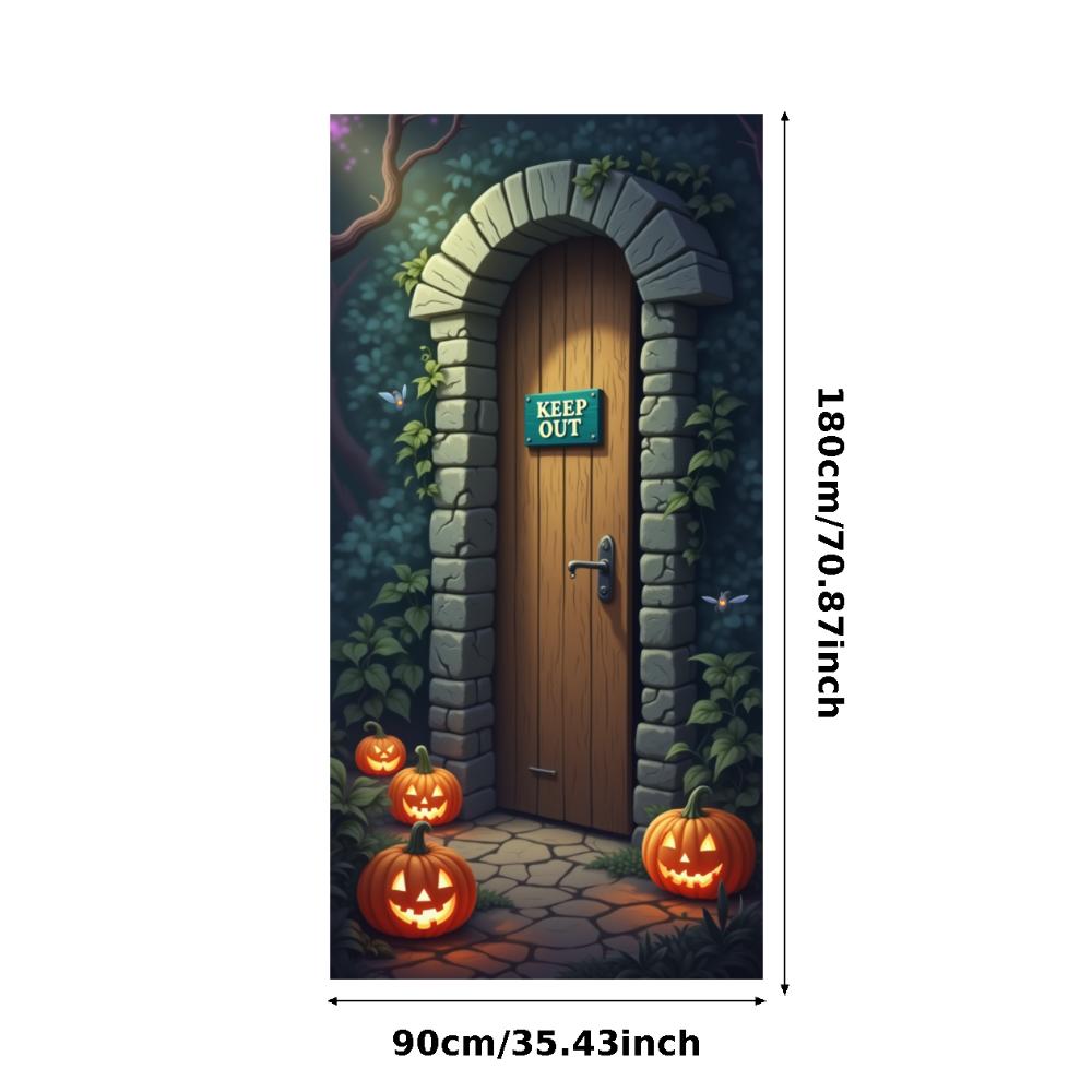 Party Backdrop Jack O'Lantern Event Banner Haunted House Banner Wooden Door Halloween Banner For Holiday Decor Haunted House