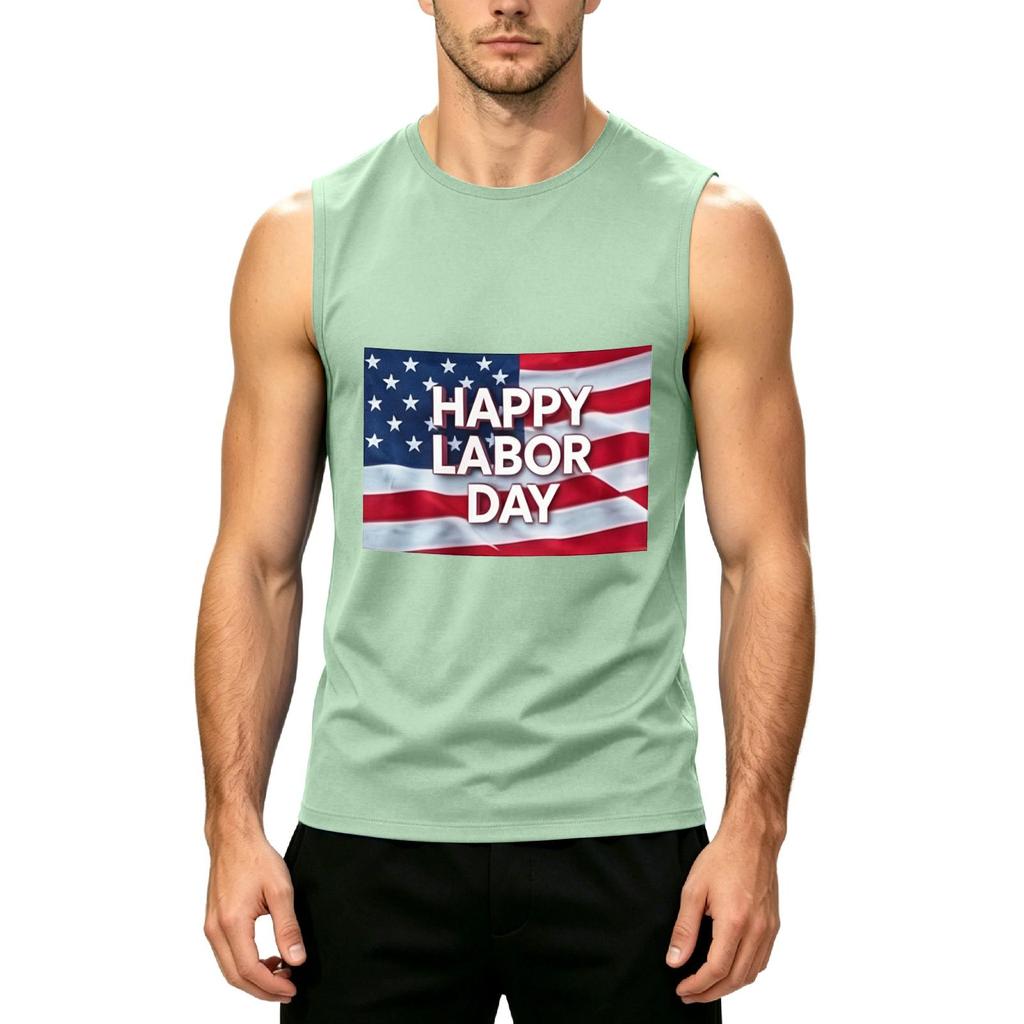 Men's Sleeveless Casual Tank Top Muscle Shirt with Printed Graphic for Labor Day Comfortable Fit Lightweight Summer Wear