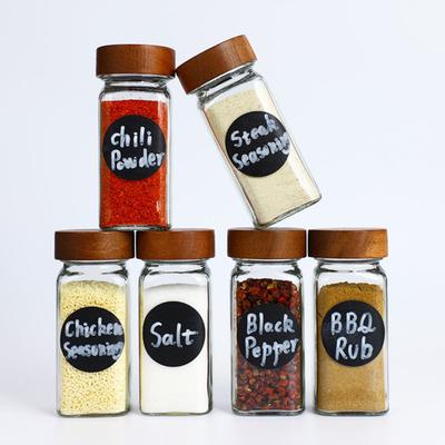 Glazen Specerijpotjes met Etiketstickers 4oz Transparant Glas met Bamboe Deksel en Siliconen Afdichting Keuken Specerijcontainer voor Organisatie, Zout, Peper