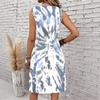Plus Size V Neck Sleeveless Dress Riverside Forest Fresh Watercolor Print For Country Walk