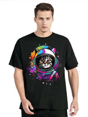 Lustiges Geschenk Weltraum Purrsuit of Cat Abenteuer T-Shirt Unisex Oberteile Tees Fitness T-Shirt Streetwear Grafik Übergroße Kleidung