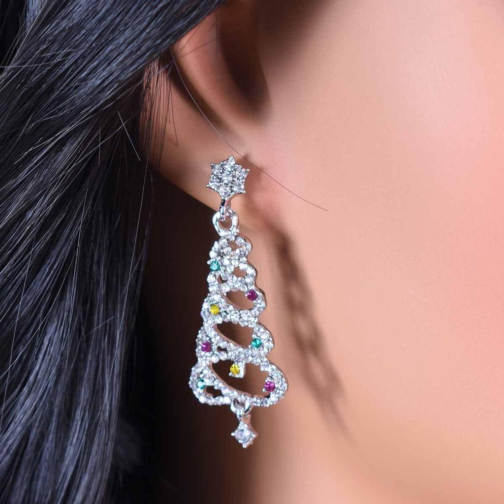 Trendy Rhinestone Christmas Tree Earrings - Long Studs for Women