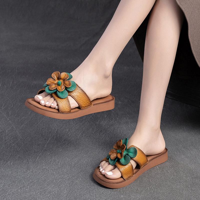 Fashion GKTINOO Genuine Leather Summer Shoes Women Slippers Flat Outside Slides Leisure 2025 New Handmade Concise Ladies Slippers