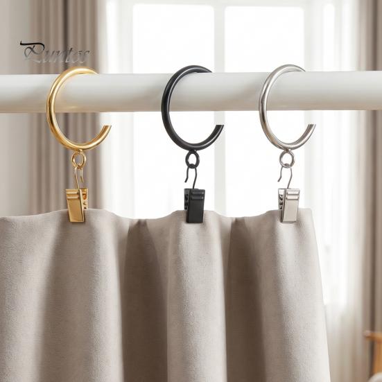Silent Curtain Hooks for Rods 10Pcs C Shaped Rings, Heavy Duty Bypass Metal Anti Rust Hardware Passing Drapery Rings with Eyelets French Return Smooth