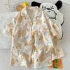 Women's Cartoon Cloud Cotton Pajama Set - Cardigan, Short Sleeve, Shorts, Home Wear