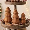 Set aus 3 Korbbast-Weihnachtsbäumen, Natürliche Dekoration für Kaminsims, Tischplatte, Etagen-Tablett & Party