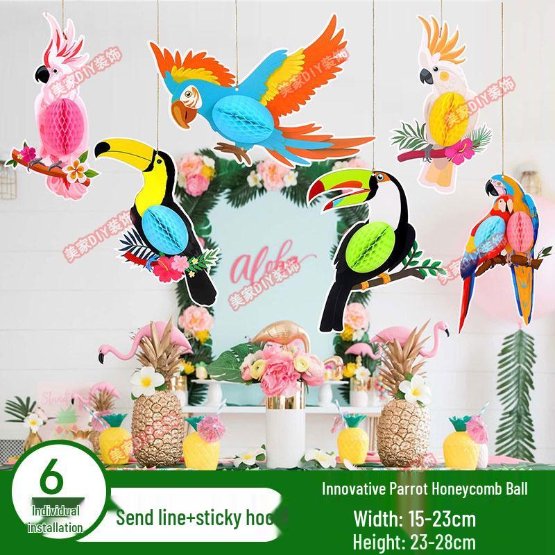 Spring Tropical Fruit Party Ceiling Decorations: Pineapple, Strawberry, Apple, and Grape Honeycomb Balls