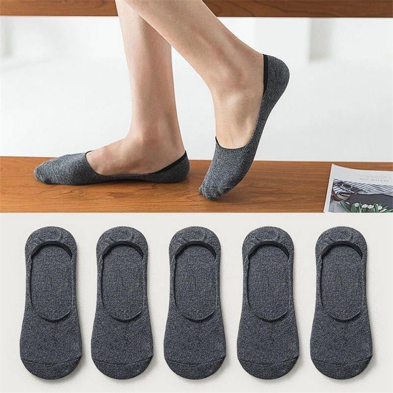 5 Pairs Stripe/Solid/Dots Men Cotton Boat Socks Summer Thin Invisible Women Silicone Non-slip Socks for Sports