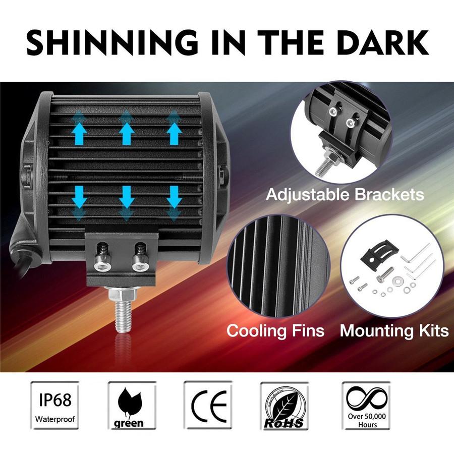 Pair 4inch 144W 14400LM LED Work Light Bar RGB 6 Colors Breathing Flood Spot Beam Offroad 4WD SUV Driving Fog Lamp