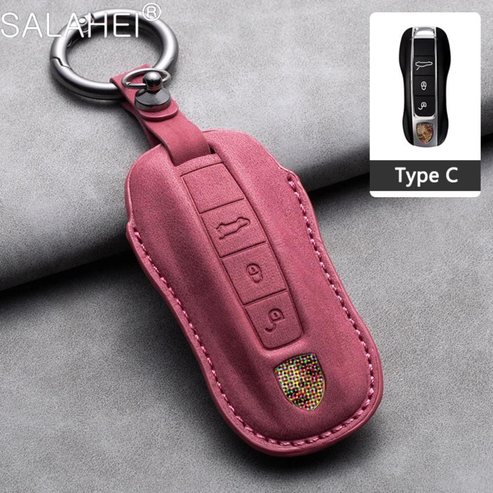 Leather Car Key Cover Case Shell Bag for Porsche Panamera Carman Macann Bobst Cayenne 911 981 991 970 996 Keychain Accessories