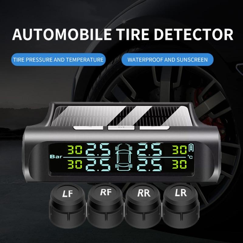 Wireless External Tire Pressure Monitoring System Color Screen Solar USB Double  Charging Vehicles Tire Pressure Monitor