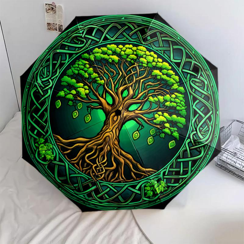 1PC Celtic Tree of Life Umbrella Portable Folding Umbrella Iron Frame Hole Bone Structure Outdoor Home Umbrella A16